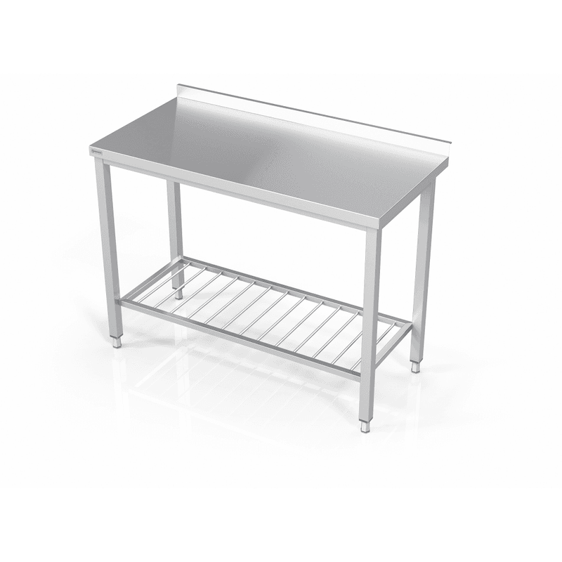 Rustfri benk med trådhylle