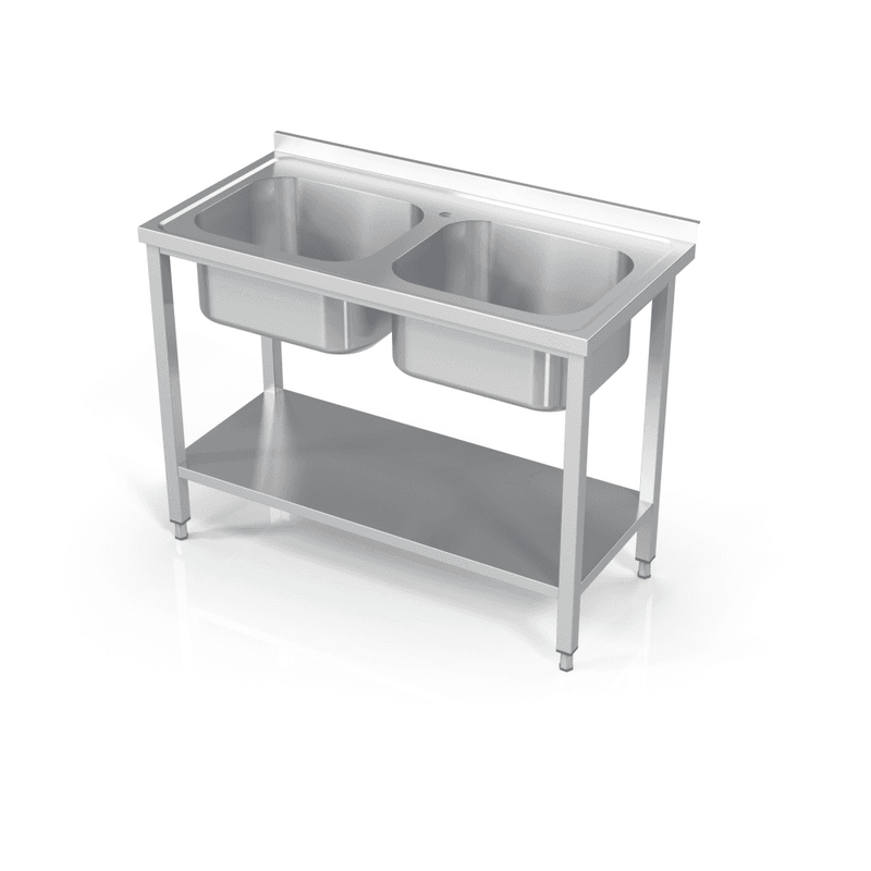 Rustfri Benk med to kummer & underhylle